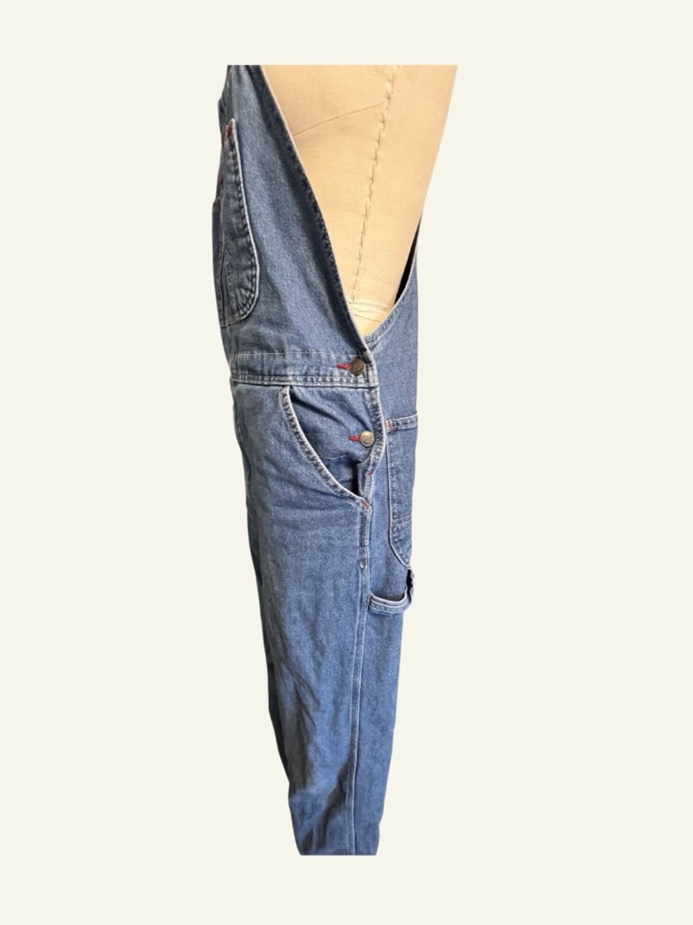 Dickies Blue Denim Carpenter Overalls with Red Logo Patch - Picture 2 of 4